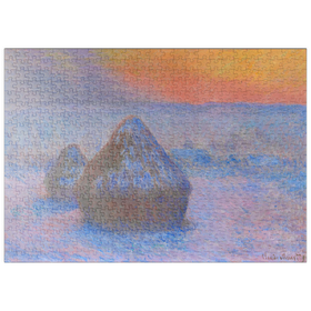 Darstellung des Puzzle Motivs Stacks of Wheat, Sunset, Snow Effect (1890-1891) by Claude Monet - Puzzleteile: 500