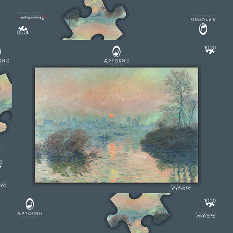 Sun setting on the Seine at Lavacourt (1880) Claude Monet 1000 Puzzle Schachtel 3D Modell