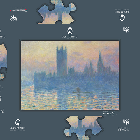 The Houses of Parliament, Sunset (1903) by Claude Monet 1000 Puzzle Schachtel 3D Modell