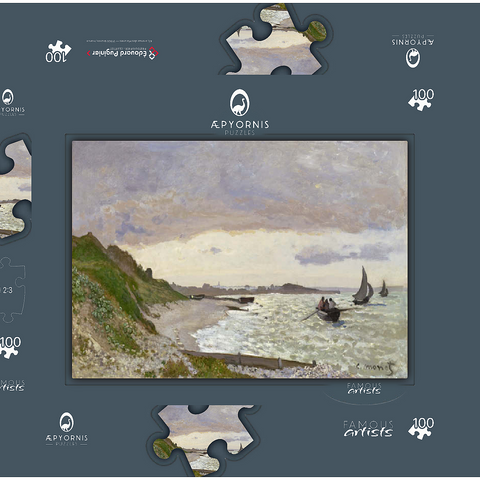 Claude Monet's The Seashore at Sainte-Adresse (1864) 100 Puzzle Schachtel 3D Modell
