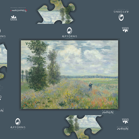 Poppy Fields near Argenteuil (1875) by Claude Monet 1000 Puzzle Schachtel 3D Modell