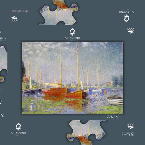 Claude Monet's Red Boats at Argenteuil (1875) 1000 Puzzle Schachtel 3D Modell