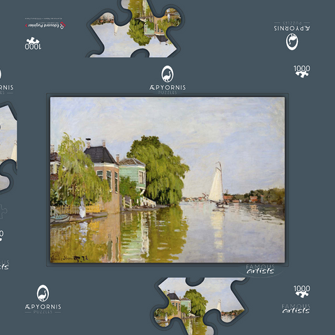 Houses on the Achterzaan (1871) by Claude Monet 1000 Puzzle Schachtel 3D Modell
