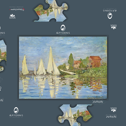 Claude Monet's Regattas at Argenteuil (1872) 1000 Puzzle Schachtel 3D Modell