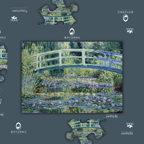 Claude Monet's Water Lilies and Japanese Bridge (1899) 1000 Puzzle Schachtel 3D Modell