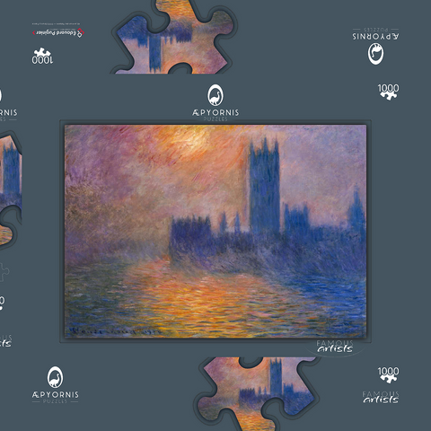 Claude Monet's The Houses of Parliament, Sunset (1904) 1000 Puzzle Schachtel 3D Modell