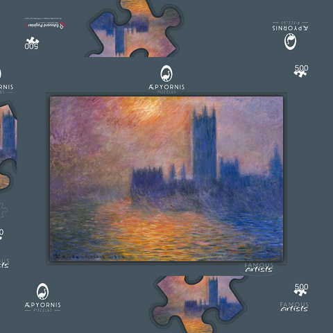 Claude Monet's The Houses of Parliament, Sunset (1904) 500 Puzzle Schachtel 3D Modell