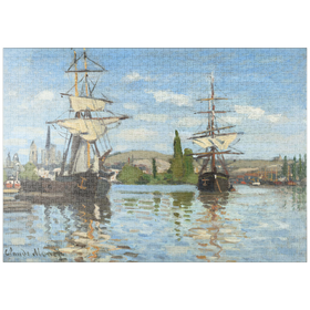 Darstellung des Puzzle Motivs Ships Riding on the Seine at Rouen (1872-1873) by Claude Monet - Puzzleteile: 1000