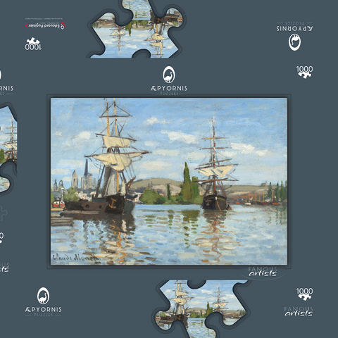 Ships Riding on the Seine at Rouen (1872 –1873) by Claude Monet 1000 Puzzle Schachtel 3D Modell
