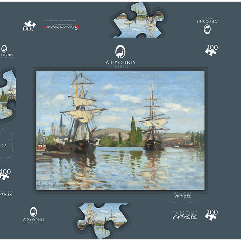 Ships Riding on the Seine at Rouen (1872 –1873) by Claude Monet 100 Puzzle Schachtel 3D Modell