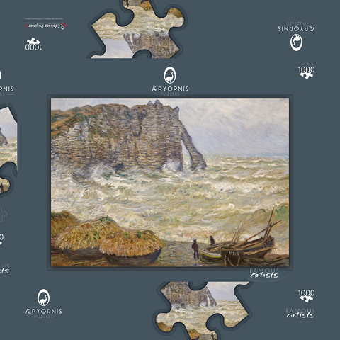 Claude Monet's Stormy Sea in Étretat (1883) 1000 Puzzle Schachtel 3D Modell
