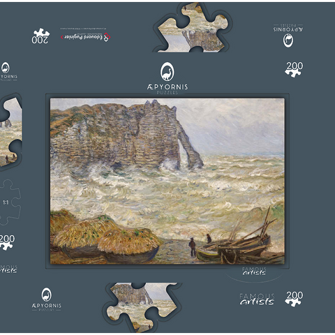 Claude Monet's Stormy Sea in Étretat (1883) 200 Puzzle Schachtel 3D Modell