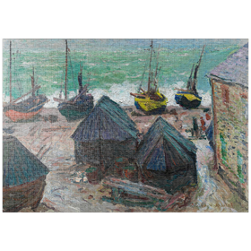 Darstellung des Puzzle-Motivs Boats on the Beach at Étretat (1885) by Claude Monet – Puzzleteile: 1000