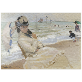 Darstellung des Puzzle-Motivs Camille on the Beach in Trouville (1870) by Claude Monet – Puzzleteile: 1000