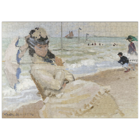 Darstellung des Puzzle-Motivs Camille on the Beach in Trouville (1870) by Claude Monet – Puzzleteile: 500