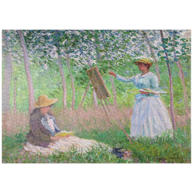 Darstellung des Puzzle-Motivs In the Woods at Giverny, Blanche Hoschedé at Her Easel with Suzanne Hoschedé Reading (1887) by Claude Monet – Puzzleteile: 1000