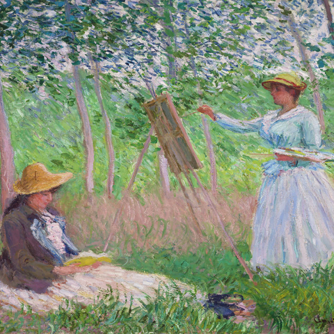 In the Woods at Giverny, Blanche Hoschedé at Her Easel with Suzanne Hoschedé Reading (1887) by Claude Monet 1000 Puzzle 3D Modell
