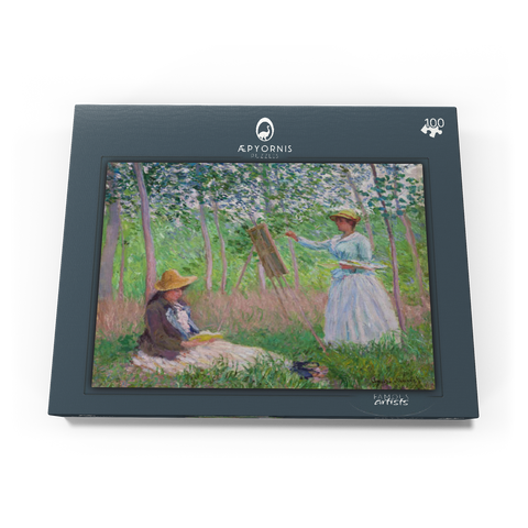 In the Woods at Giverny, Blanche Hoschedé at Her Easel with Suzanne Hoschedé Reading (1887) by Claude Monet 100 Puzzle Schachtel Ansicht3