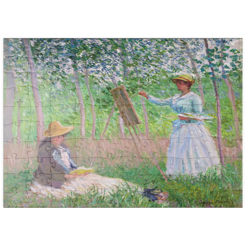 puzzleplate In the Woods at Giverny, Blanche Hoschedé at Her Easel with Suzanne Hoschedé Reading (1887) by Claude Monet 100 Puzzle