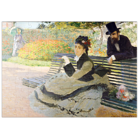 Darstellung des Puzzle Motivs Camille Monet (1847-1879) on a Garden Bench (1873) by Claude Monet - Puzzleteile: 100