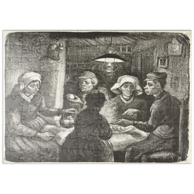 Darstellung des Puzzle Motivs Composition lithograph of The Potato Eaters (De aardappeleters, 1885) by Vincent van Gogh - Puzzleteile: 100