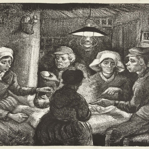 Composition lithograph of The Potato Eaters (De aardappeleters, 1885) by Vincent van Gogh 100 Puzzle 3D Modell