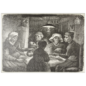 Darstellung des Puzzle-Motivs Composition lithograph of The Potato Eaters (De aardappeleters, 1885) by Vincent van Gogh – Puzzleteile: 200
