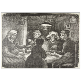 Darstellung des Puzzle-Motivs Composition lithograph of The Potato Eaters (De aardappeleters, 1885) by Vincent van Gogh – Puzzleteile: 500