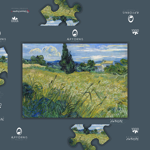 Vincent van Gogh's Green Wheat Field with Cypress (1889) 1000 Puzzle Schachtel 3D Modell