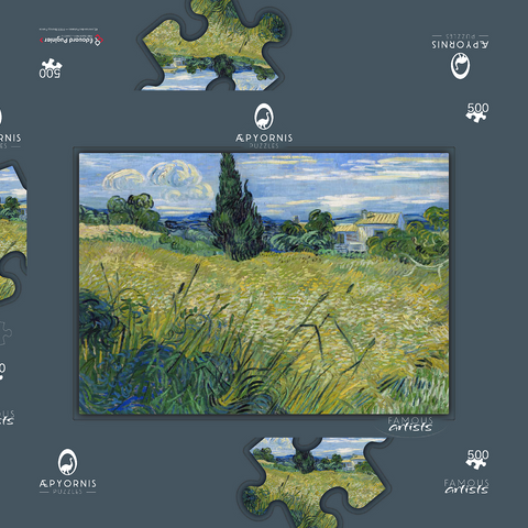 Vincent van Gogh's Green Wheat Field with Cypress (1889) 500 Puzzle Schachtel 3D Modell