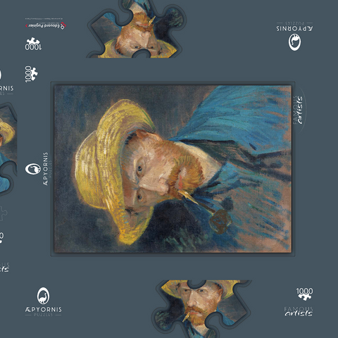 Vincent van Gogh's Self-Portrait with Straw Hat and Pipe (1887) 1000 Puzzle Schachtel 3D Modell