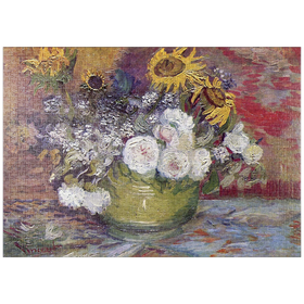 Darstellung des Puzzle-Motivs Vincent van Gogh's Bowl With Sunflowers Roses And Other Flowers (1886) – Puzzleteile: 1000
