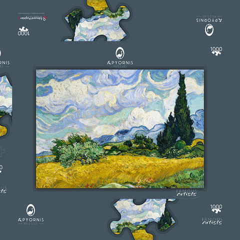 Wheat Field with Cypresses (1889) by Vincent van Gogh 1000 Puzzle Schachtel 3D Modell