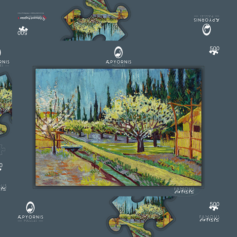 Orchard Bordered by Cypresses (1888) by Vincent van Gogh 500 Puzzle Schachtel 3D Modell