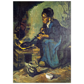 Darstellung des Puzzle Motivs Peasant Woman Cooking by a Fireplace (1885) by Vincent van Gogh - Puzzleteile: 100