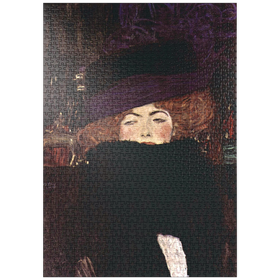 Darstellung des Puzzle-Motivs Gustav Klimt's Dame mit Hut und Federboa (1909) – Puzzleteile: 1000