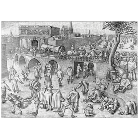 Darstellung des Puzzle Motivs Ice Skating before the Gate of Saint George, Antwerp, 1558, by Pieter Bruegel the Elder - Puzzleteile: 1000