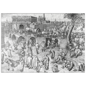 Darstellung des Puzzle Motivs Ice Skating before the Gate of Saint George, Antwerp, 1558, by Pieter Bruegel the Elder - Puzzleteile: 100