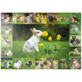 Darstellung des Puzzle-Motivs Bunnies & Flowers - Collage No. 1 – Puzzleteile: 1000