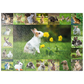 Darstellung des Puzzle-Motivs Bunnies & Flowers - Collage No. 1 – Puzzleteile: 200