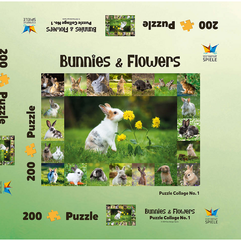 Bunnies & Flowers - Collage No. 1 200 Puzzle Schachtel 3D Modell