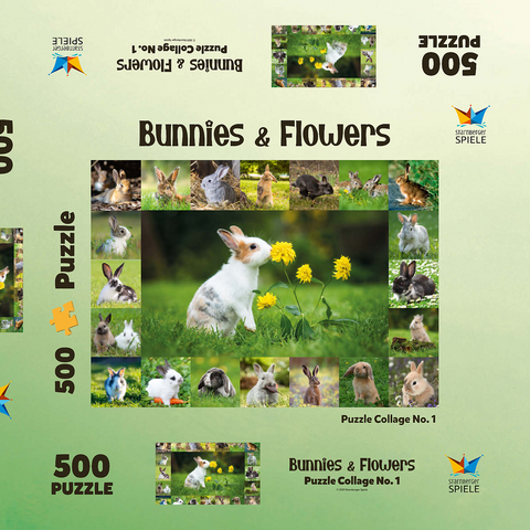Bunnies & Flowers - Collage No. 1 500 Puzzle Schachtel 3D Modell
