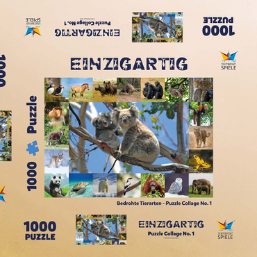 Einzigartig - Bedrohte Tierarten - Collage No. 1 1000 Puzzle Schachtel 3D Modell