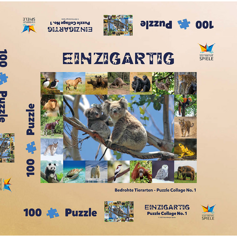 Einzigartig - Bedrohte Tierarten - Collage No. 1 100 Puzzle Schachtel 3D Modell