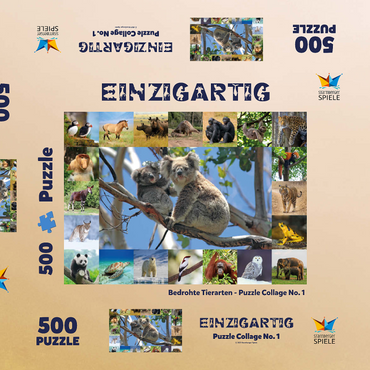 Einzigartig - Bedrohte Tierarten - Collage No. 1 500 Puzzle Schachtel 3D Modell