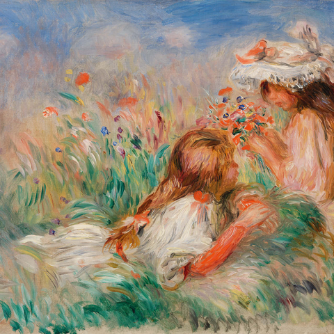 Girls in the Grass Arranging a Bouquet (Fillette couchée sur l'herbe et jeune fille arrangeant un bouquet) (1890) by Pierre-Auguste Renoir 1000 Puzzle 3D Modell