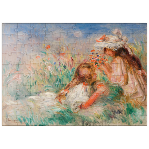 puzzleplate Girls in the Grass Arranging a Bouquet (Fillette couchée sur l'herbe et jeune fille arrangeant un bouquet) (1890) by Pierre-Auguste Renoir 100 Puzzle