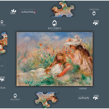 Girls in the Grass Arranging a Bouquet (Fillette couchée sur l'herbe et jeune fille arrangeant un bouquet) (1890) by Pierre-Auguste Renoir 100 Puzzle Schachtel 3D Modell