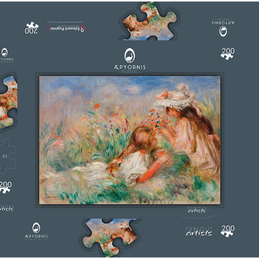 Girls in the Grass Arranging a Bouquet (Fillette couchée sur l'herbe et jeune fille arrangeant un bouquet) (1890) by Pierre-Auguste Renoir 200 Puzzle Schachtel 3D Modell