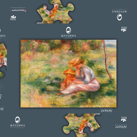 Woman and Child in the Grass (Femme avec enfant sur l'herbe) (1898) by Pierre-Auguste Renoir 500 Puzzle Schachtel 3D Modell